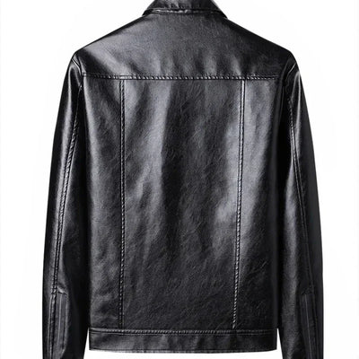 André™ Noir – Black leather jacket with wide collar and defined waist