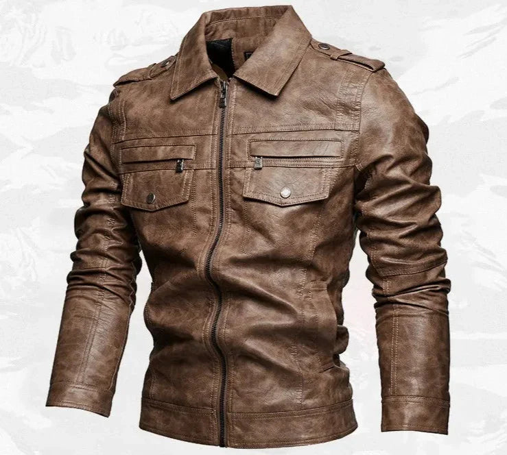 Frederik™ Raw – Brown leather jacket with vintage structure and broad shoulders