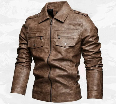 Frederik™ Raw – Brown leather jacket with vintage structure and broad shoulders