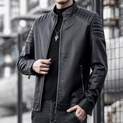 Storm™ Edge – Blue PU Leather Jacket with Modern Shoulder Details