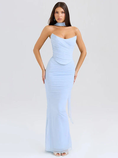 Rosea Set: Strapless Crop Top and Long Maxi Skirt