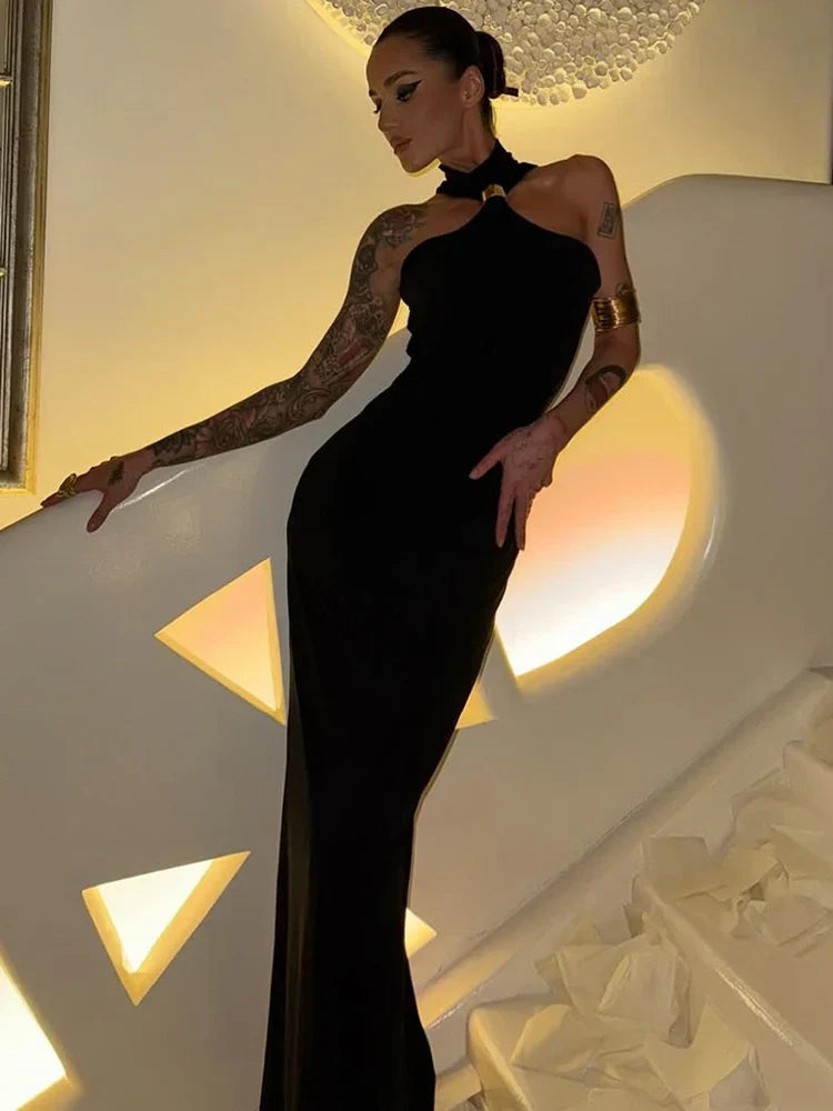 Pink Maxi Knit Dress with Off-Shoulder and Buckle