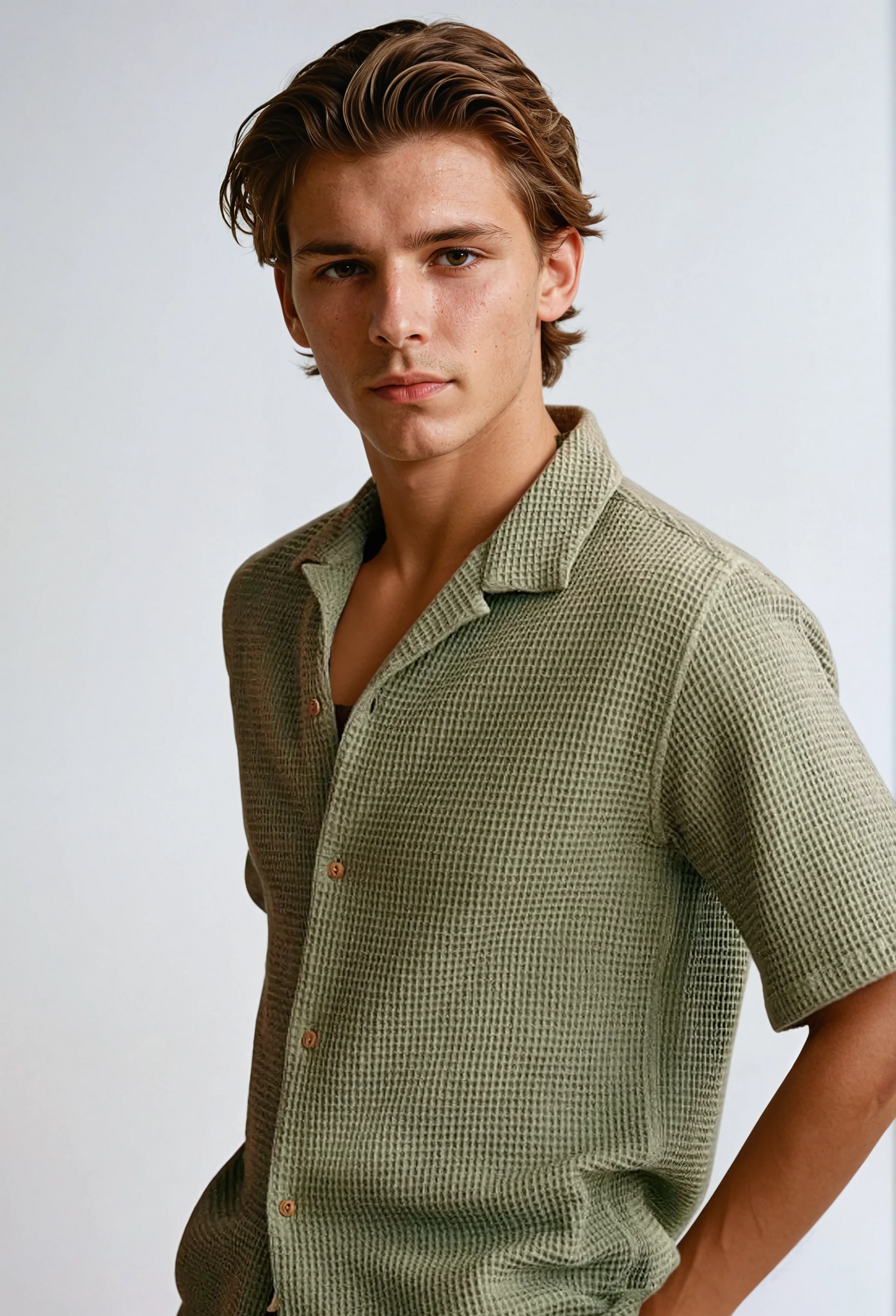 Waffle Shirt Olive Green - Sophie New York