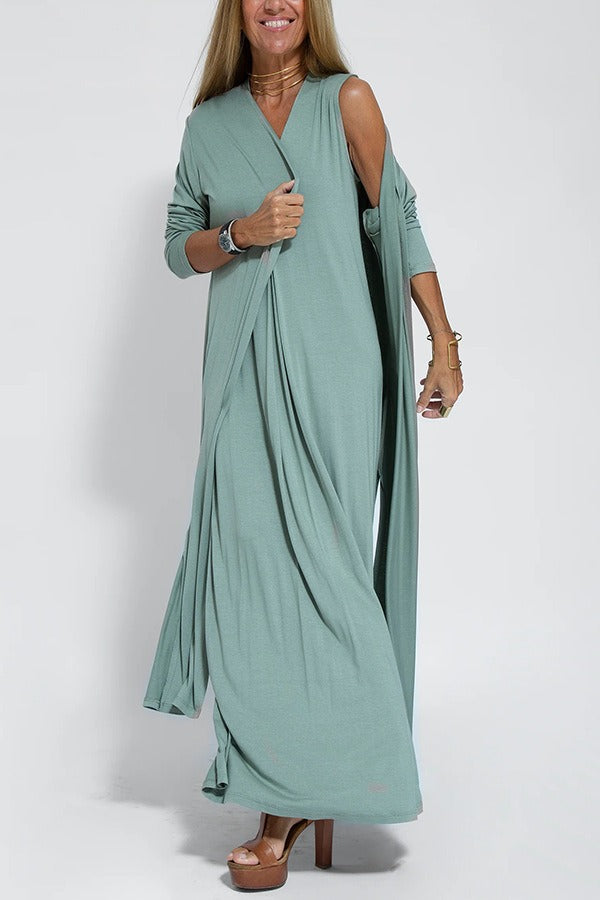 Leila™ | Elegant Long Dress + Free Matching Cardigan