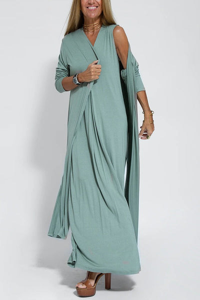 Leila™ | Elegant Long Dress + Free Matching Cardigan