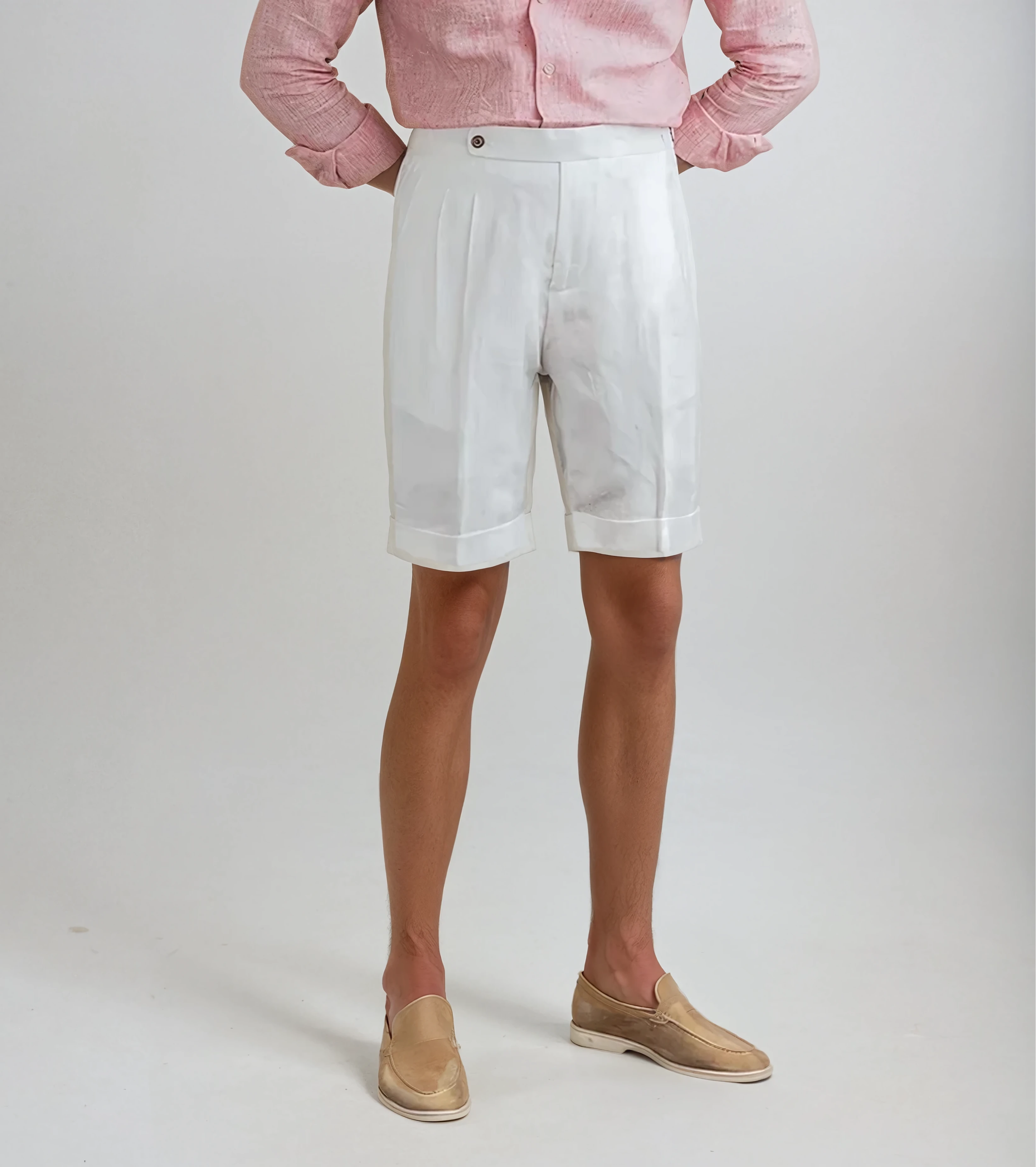 Oxford Pleated Short Pants - White
