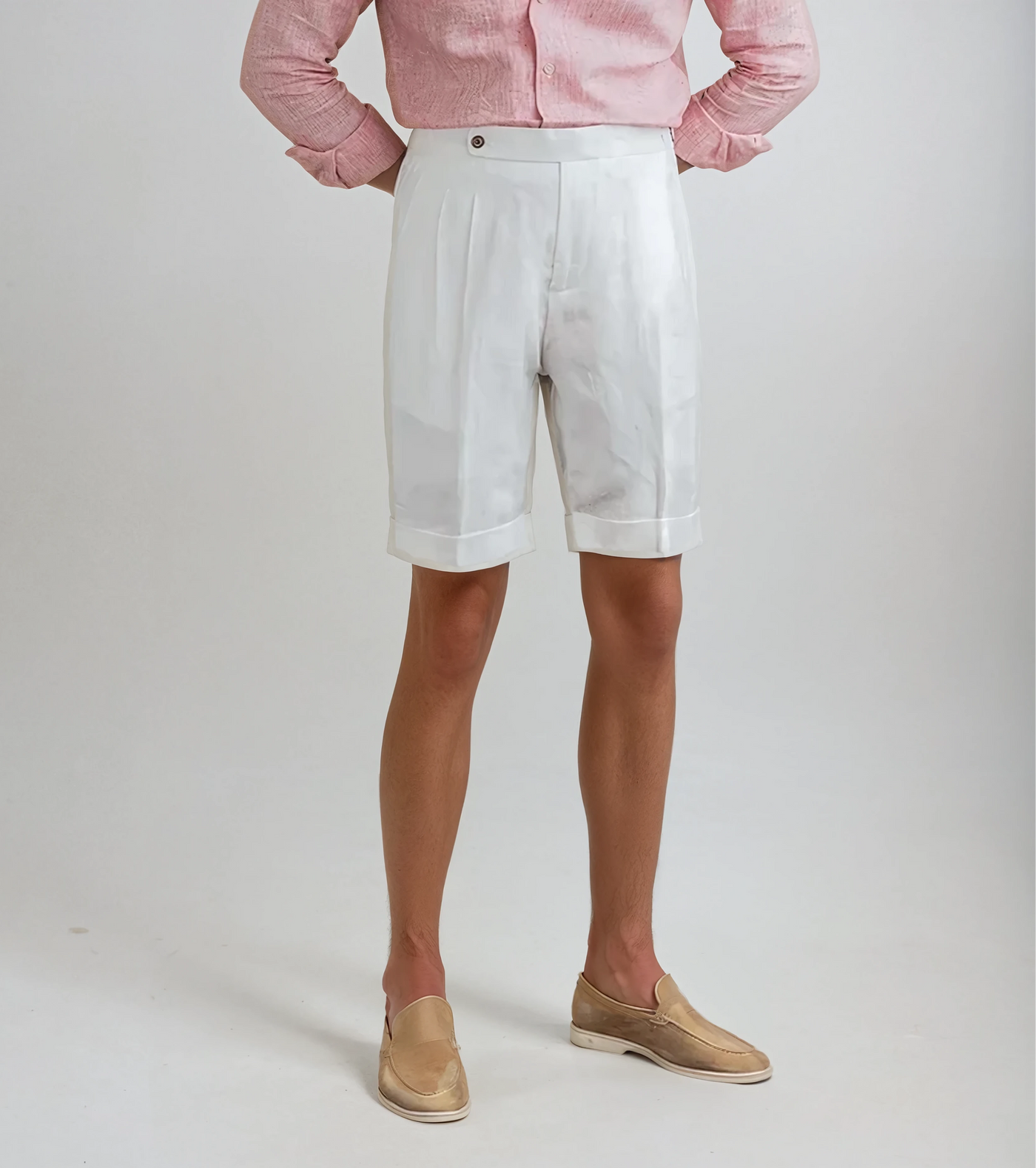 Oxford Pleated Shorts - White - Sophie New York