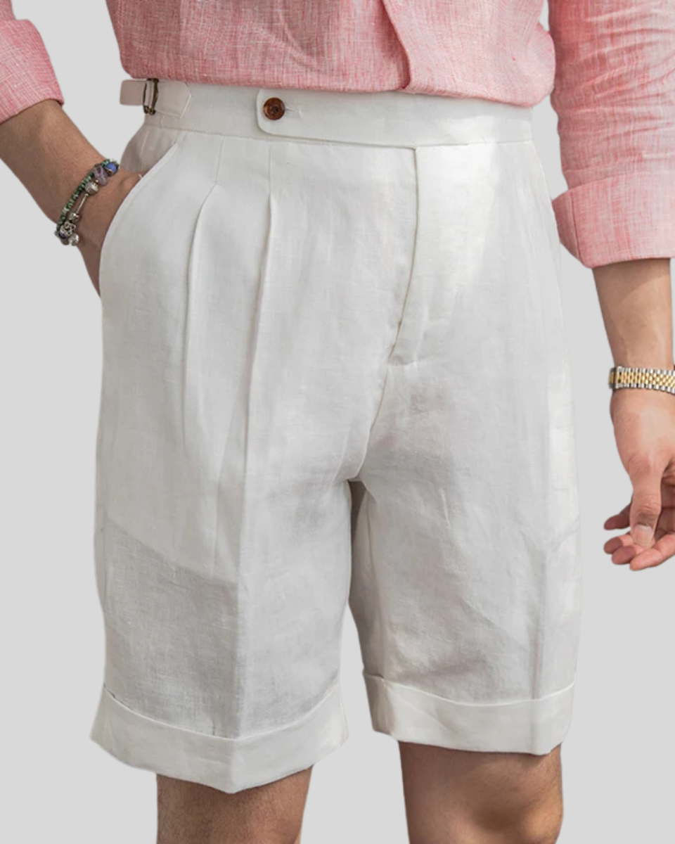 Oxford Pleated Shorts - White - Sophie New York