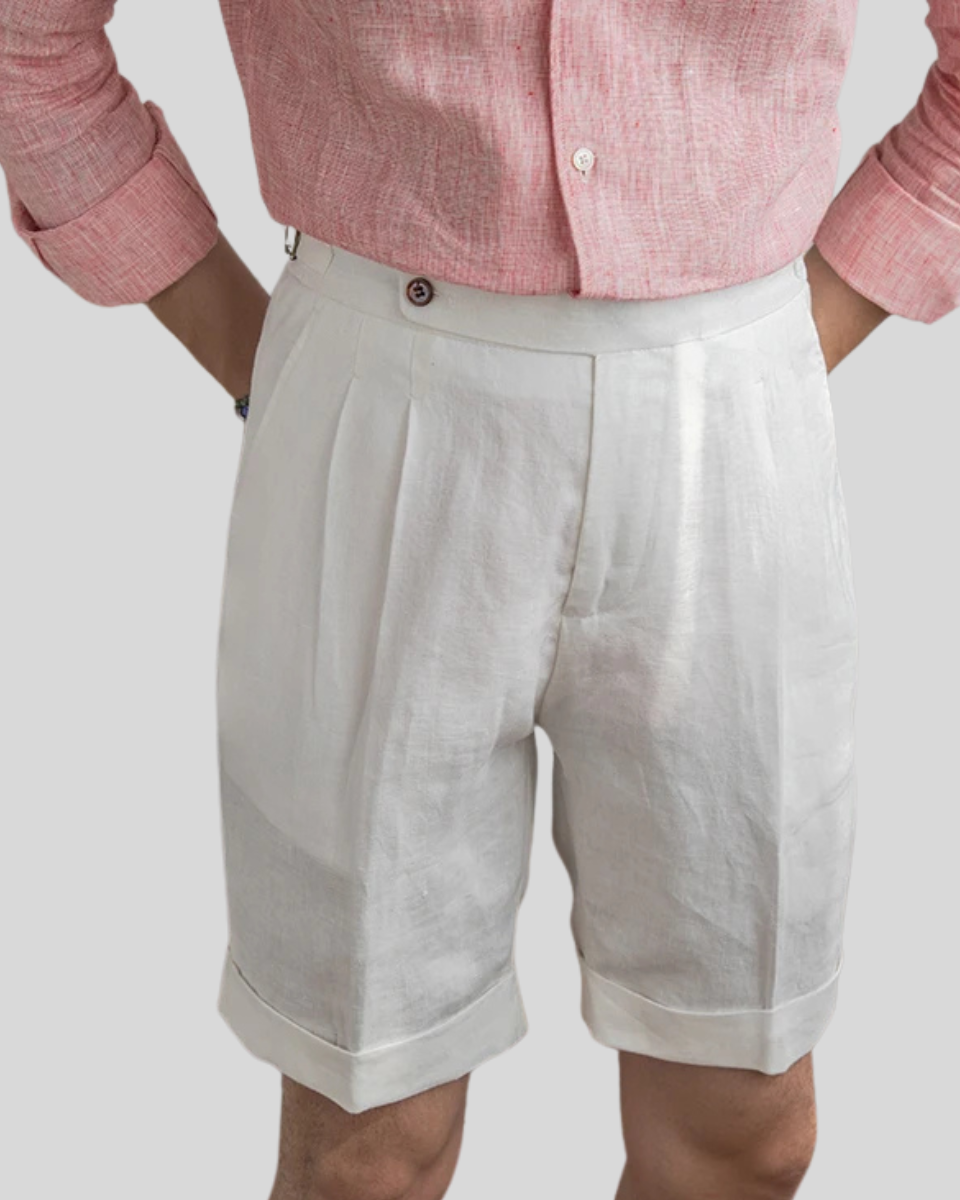 Oxford Pleated Shorts - White - Sophie New York