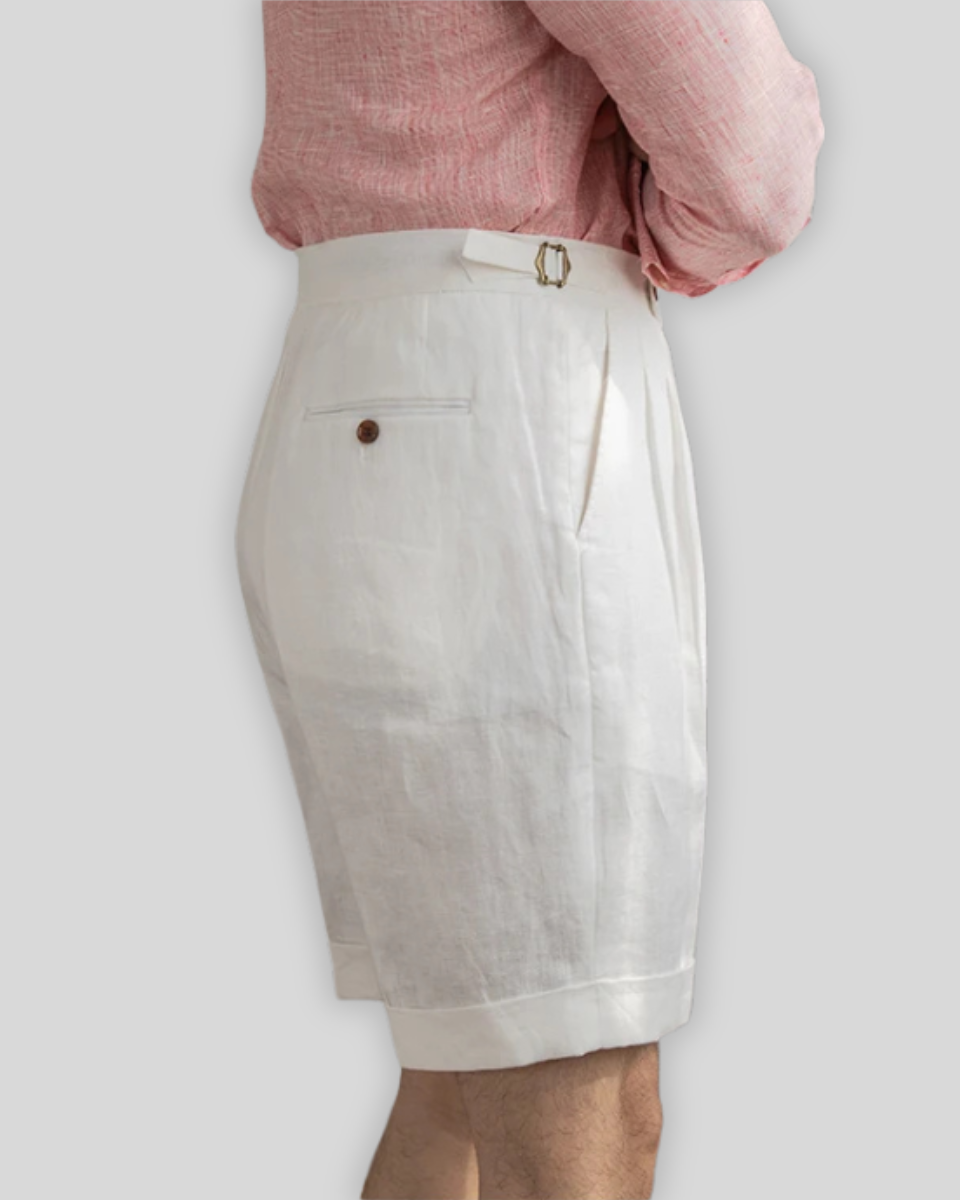 Oxford Pleated Shorts - White - Sophie New York