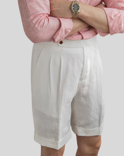 Oxford Pleated Shorts - White - Sophie New York