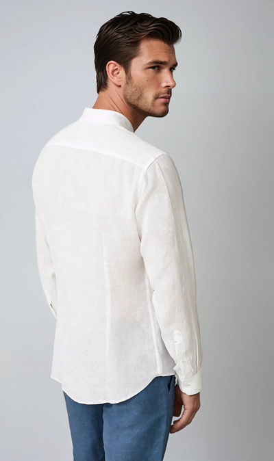 Linen Band Collar Shirt White - Sophie New York