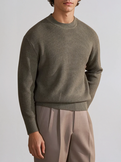 Ribbed O-Neck Sweater Olive Green - Sophie New York