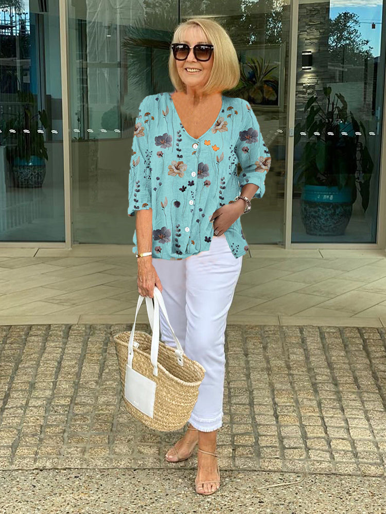 Bella | Cotton and Linen Floral Top