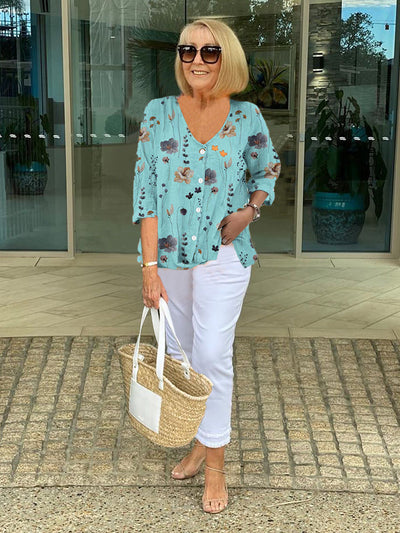 Bella | Cotton and Linen Floral Top