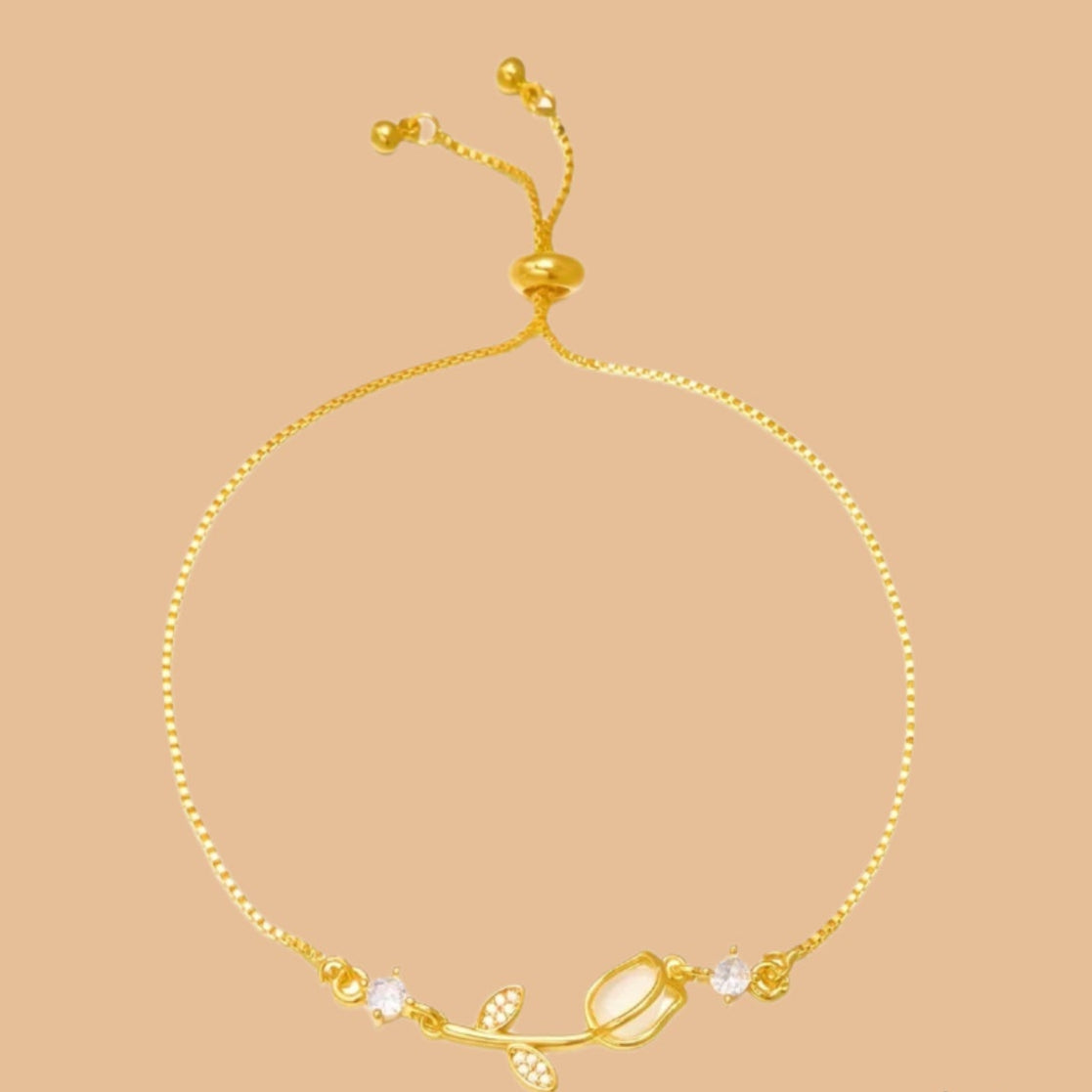 Elegant adjustable tulip bracelet with cat's eye