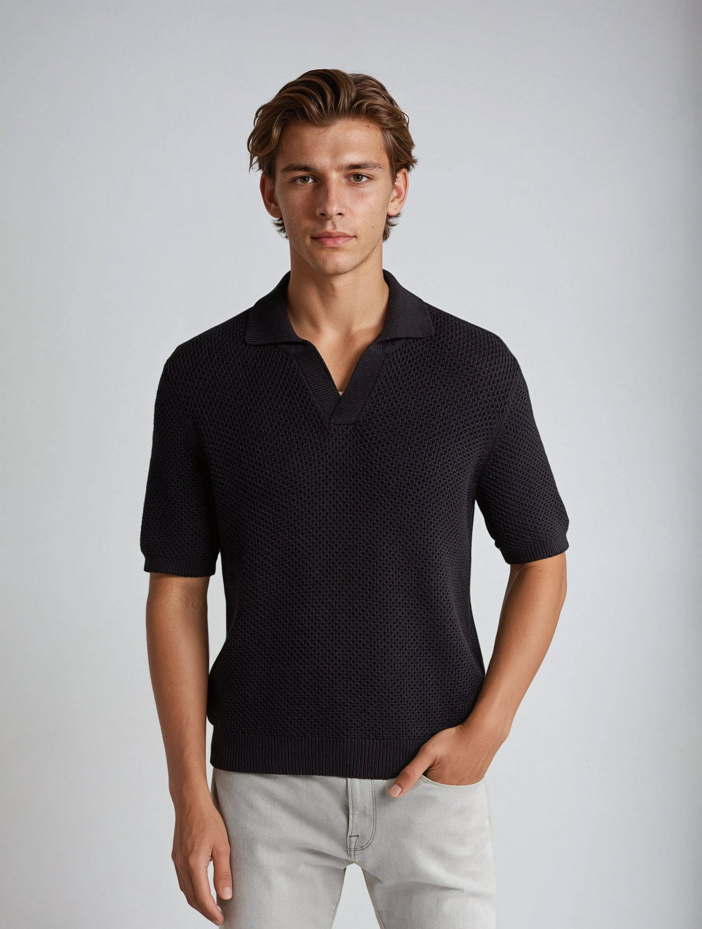 Crochet Polo Black - Sophie New York