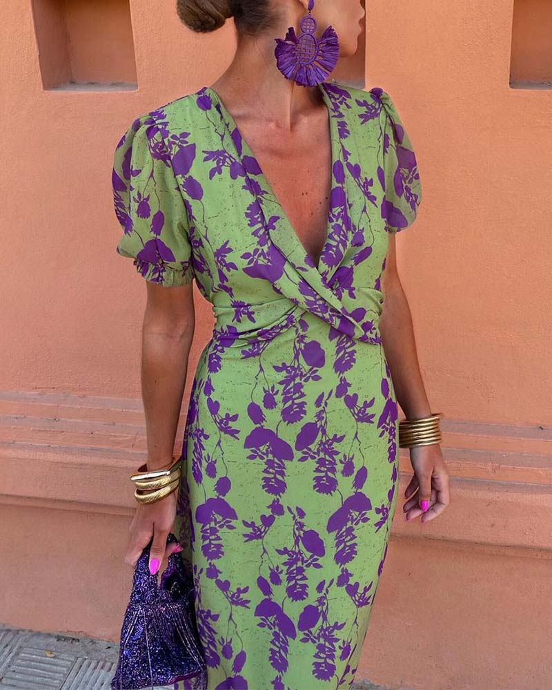 Brie | Midi Floral Dress with V-Neck