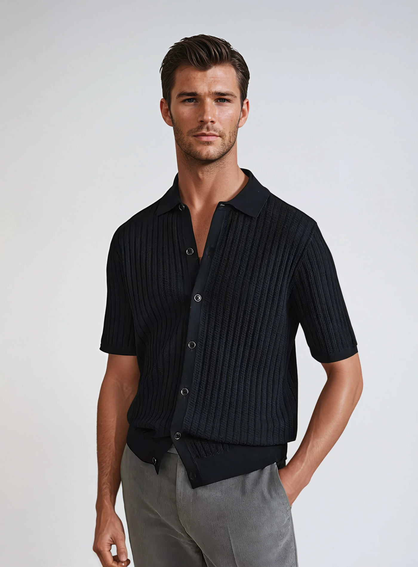 Crocheted Cardigan Polo Black - Sophie New York