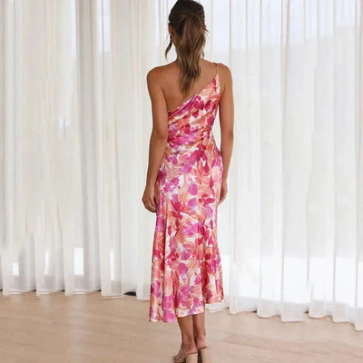 Asymmetrical Midi Dress in Floral Rosea