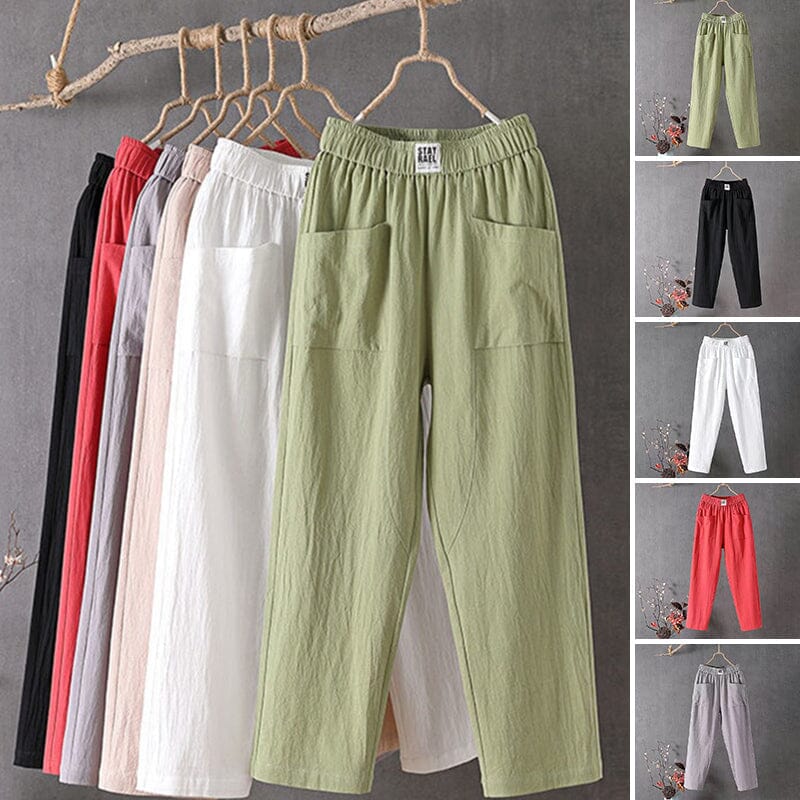 Casual ™-Cotton Linen Trousers with Elasticated Waist