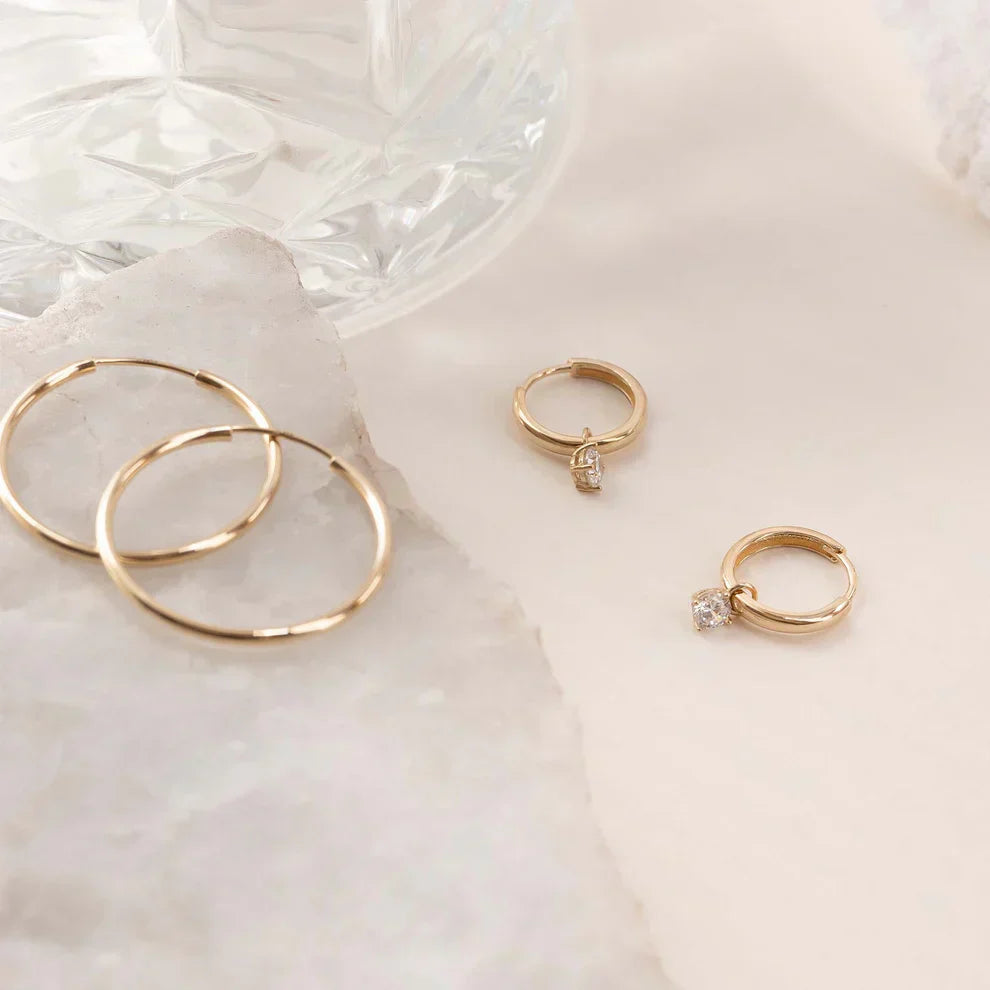 Moonbeam Stone Hoop Earrings | 14k Gold