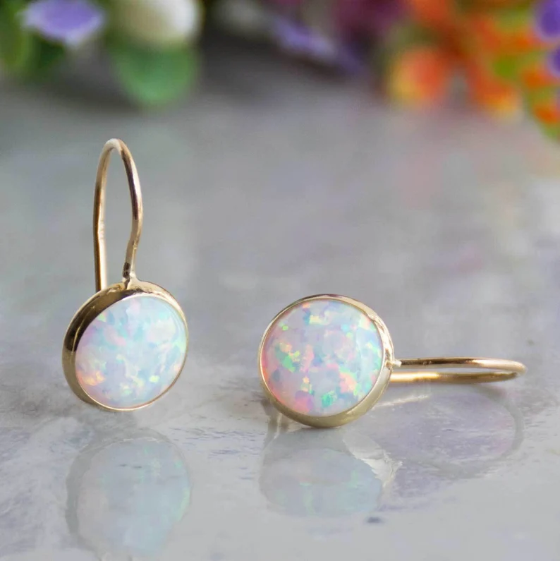 Gold Earrings with Vintage Opal Stone