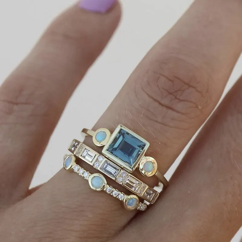 Vintage Ring Set in Blue Crystal