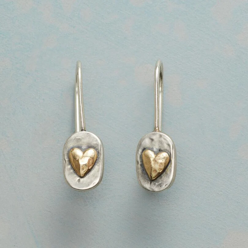 Silver Earrings with Vintage Gold Heart