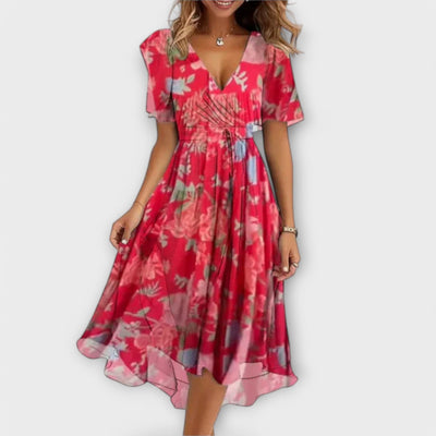 Annegret | Floral V-Neck Wrap Midi Dress