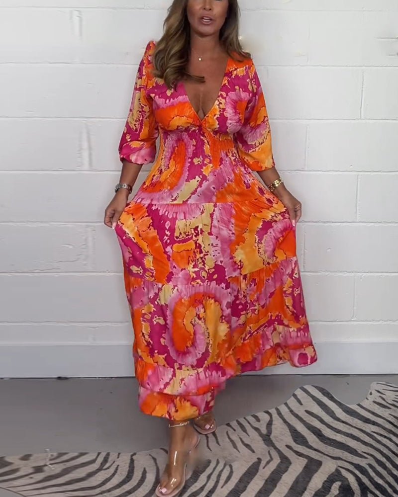 Rosea Stylish Print Dress with 3/4 Sleeves