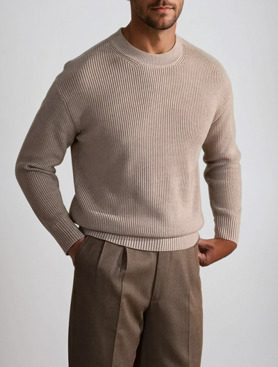 Ribbed O-Neck Sweater Beige - Sophie New York
