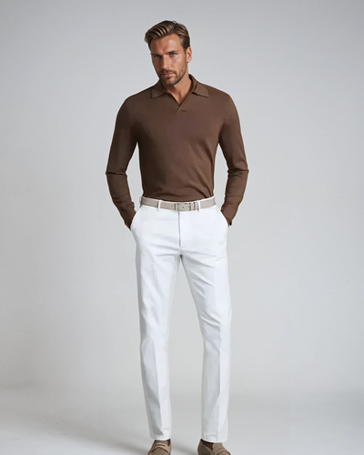 Long Sleeve Polo Without Buttons Brown - Sophie New York
