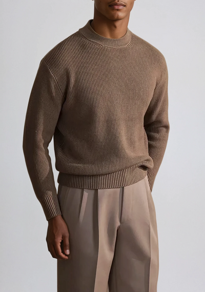 Ribbed O-Neck Sweater Brown - Sophie New York