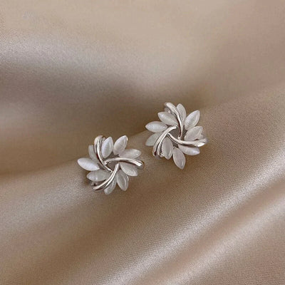 Elegant and Exclusive Circle Earrings in Opal Petal in Gold