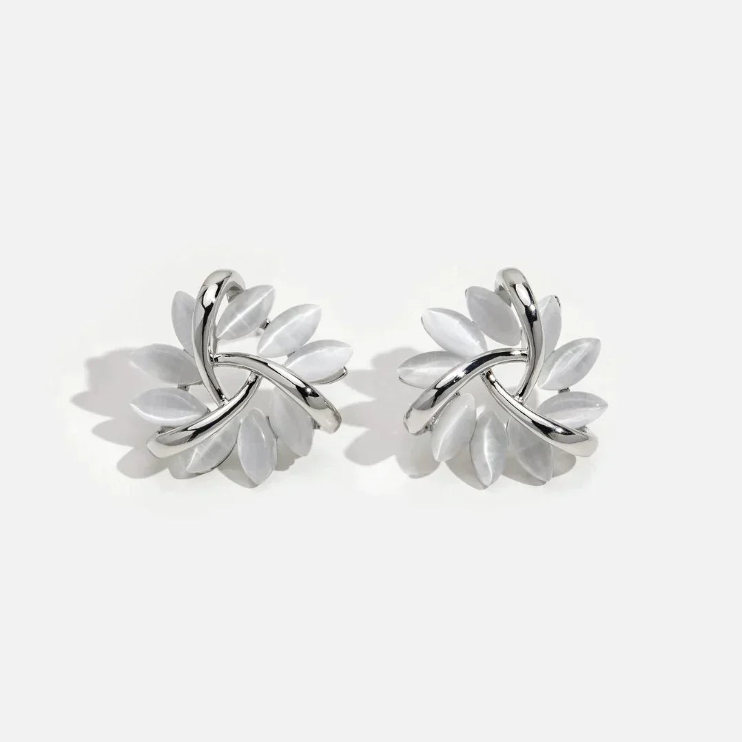 Elegant and Exclusive Circle Earrings in Opal Petal in Gold