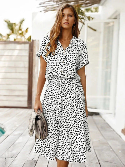 Rosea Dress with V-Neck and Ruffles