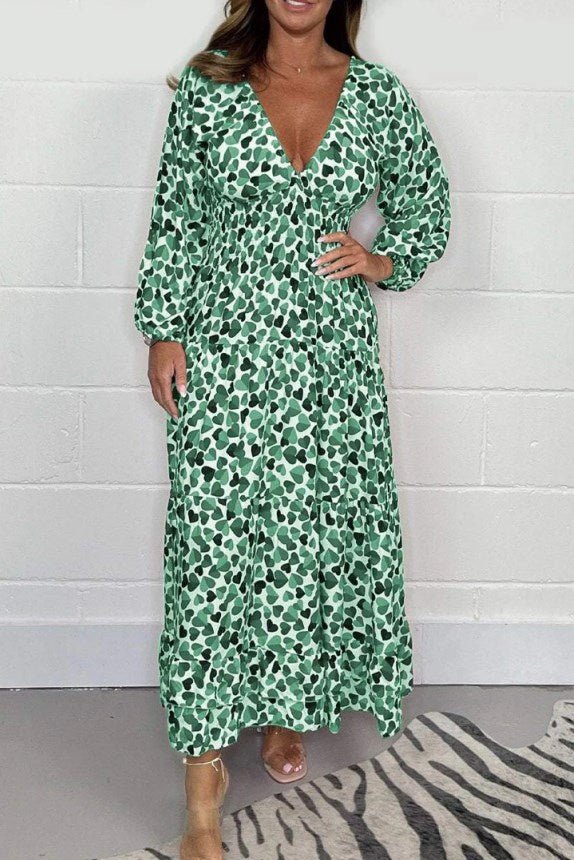 Sexy Rosea Dress with Print and Deep V-Neck
